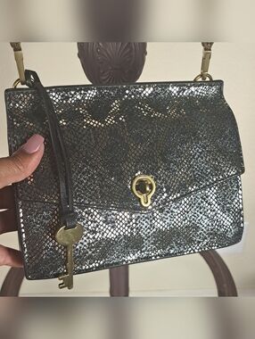Fossil Stevie Metallic Snakeskin Crossbody Bag